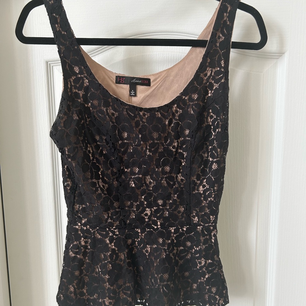 Heart Soul Black Tan Lace Shirt Small